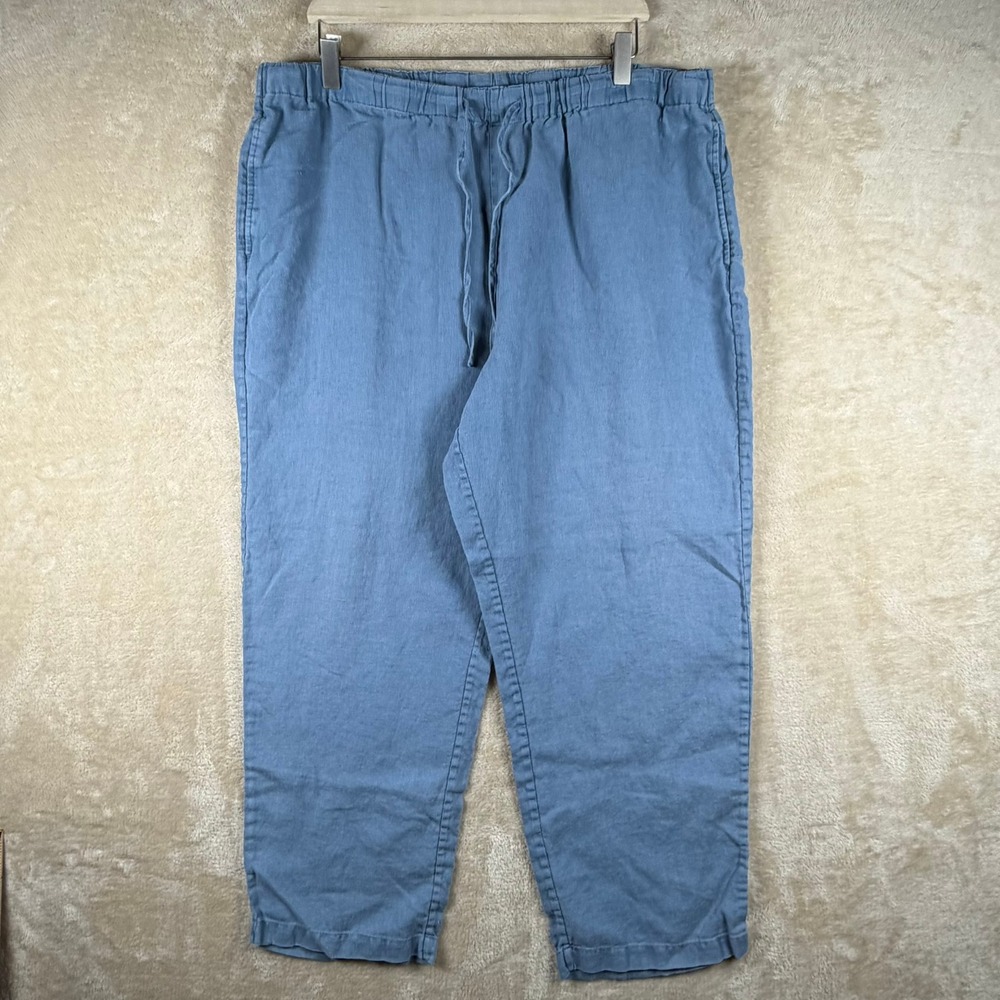 Orvis Blue 100% Linen Drawstring Elastic Waist Pants Womens XLP Coastal Vacation